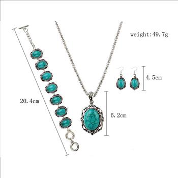 75.00ctw Turquoise Necklace, Bracelet & Earrings Set 18K Gold Overlay