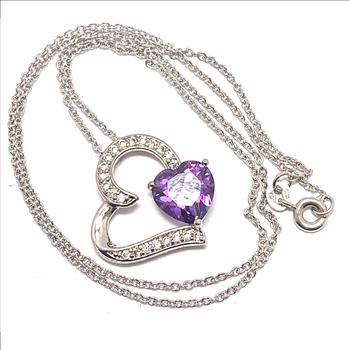 7.50ctw Amethyst & Diamonique Diamond Heart Necklace 18k White Gold Ovr