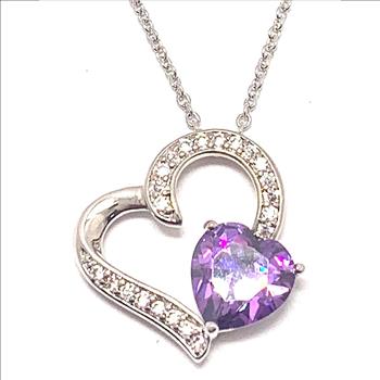 7.50ctw Amethyst & Diamonique Diamond Heart Necklace 18k White Gold Ovr