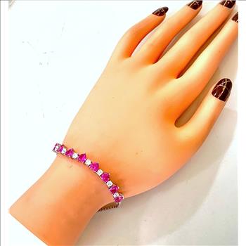 7.50ctw Ruby & Diamonique Diamond Tennis Bracelet in 18K Gold Overlay