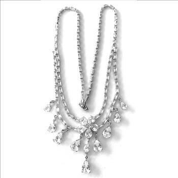 79.00ctw CZ 18k White Gold Ovr Statement Necklace 18