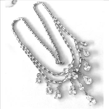 79.00ctw CZ 18k White Gold Ovr Statement Necklace 18