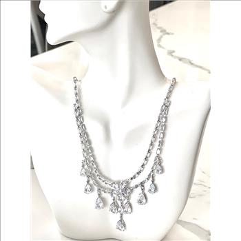 79.00ctw CZ 18k White Gold Ovr Statement Necklace 18