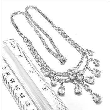 79.00ctw CZ 18k White Gold Ovr Statement Necklace 18