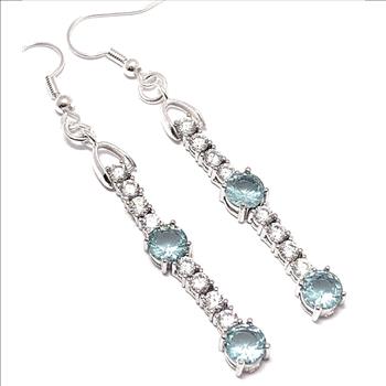 8.00ctw Blue Topaz & Diamonique Diamond Dangle Earrings