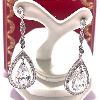 8.50ctw Moissanite Dangle Earrings in 18k WG & .925 Sterling Silver