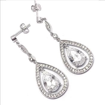 8.50ctw Moissanite Dangle Earrings in 18k WG & .925 Sterling Silver
