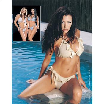 Leg Avenue Lurex Ruffle Trim Bikini Thong Set Gold