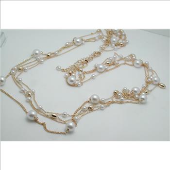 Multistring 18k Yellow Gold Overlay Pearl Necklace