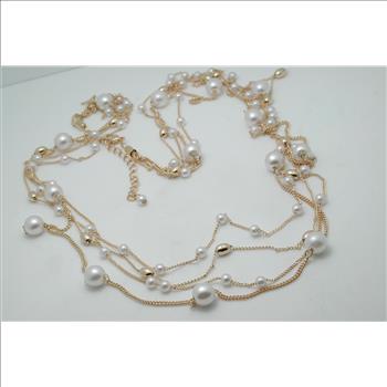 Multistring 18k Yellow Gold Overlay Pearl Necklace