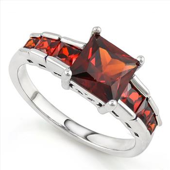 18k White Gold over High Quality Jewelry Brass Garnet Ring Size 7