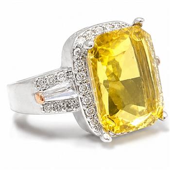 9.05CTW  Yellow & White Topaz Halo Ring 18k Gold Overlay Sz 8 – 5.1g