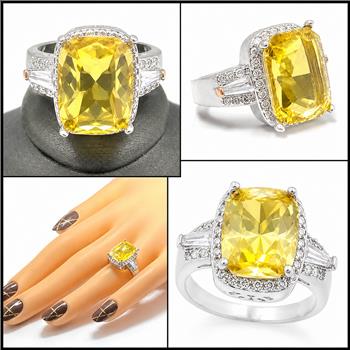 9.05CTW  Yellow & White Topaz Halo Ring 18k Gold Overlay Sz 8 – 5.1g