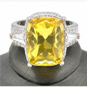 9.05CTW  Yellow & White Topaz Halo Ring 18k Gold Overlay Sz 8 – 5.1g