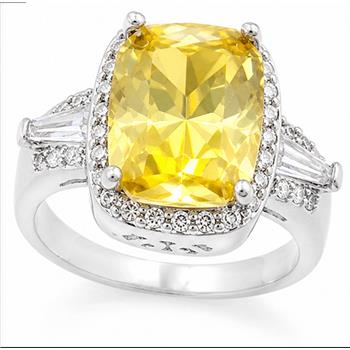 9.05CTW  Yellow & White Topaz Halo Ring 18k Gold Overlay Sz 8 – 5.1g