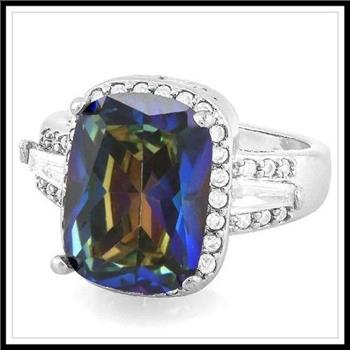 9.10CTW Mystics Topaz & White Sapphire CZ Halo Ring Gold Overlay Sz 7 – 5.2g
