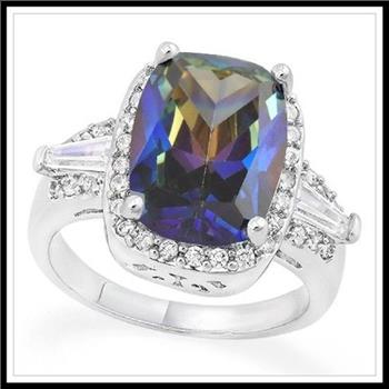 9.10CTW Mystics Topaz & White Sapphire CZ Halo Ring Gold Overlay Sz 7 – 5.2g