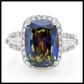 9.10CTW Mystics Topaz & White Sapphire CZ Halo Ring Gold Overlay Sz 7 – 5.2g