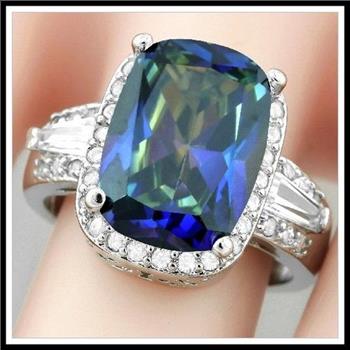 9.10CTW Mystics Topaz & White Sapphire CZ Halo Ring Gold Overlay Sz 7 – 5.2g