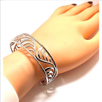 .925 Sterling Silver 0.25ctw Diamonique Diamond Large Bangle Bracelet