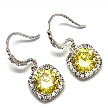 .925 Sterling Silver & 14k Gold  12.75ctw Vivid Yellow Topaz & Diamonique Diamond  Earrings