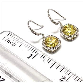 .925 Sterling Silver & 14k Gold  12.75ctw Vivid Yellow Topaz & Diamonique Diamond  Earrings