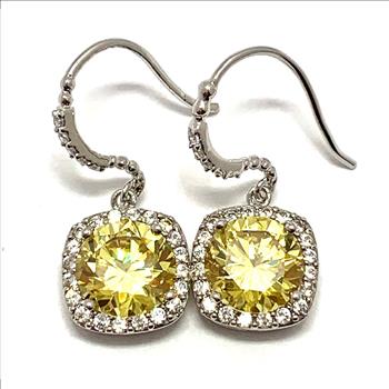 .925 Sterling Silver & 14k Gold  12.75ctw Vivid Yellow Topaz & Diamonique Diamond  Earrings