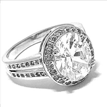 925 Sterling Silver & 14k Gold 6.50ctw  Diamonique Diamond Modern Design Large Engagement  Ring