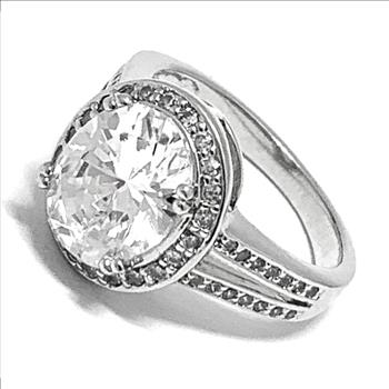 925 Sterling Silver & 14k Gold 6.50ctw  Diamonique Diamond Modern Design Large Engagement  Ring