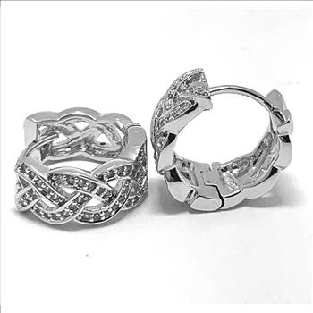 .925 Sterling Silver & 14k White  Gold 1.00 ctw  Diamonique Diamond Hoope  Earrings