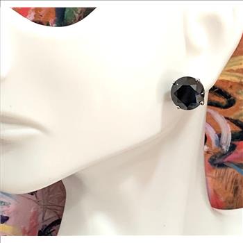 .925 Sterling Silver & 14k Whi.te Gold  15.00 ctw Vivid Black Spinel Stud Earrings
