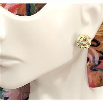 .925 Sterling Silver & 14k White Gold  15.00 ctw Vivid Yellow Topaz Stud Earrings