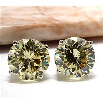 .925 Sterling Silver & 14k White Gold  15.00 ctw Vivid Yellow Topaz Stud Earrings
