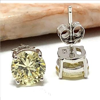 .925 Sterling Silver & 14k White Gold  2.00 ctw Round Cut Vivid Yellow Topaz  Stud Earrings Black Friday Special!! $1.00 NR