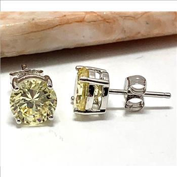 .925 Sterling Silver & 14k White Gold  2.00 ctw Round Cut Vivid Yellow Topaz  Stud Earrings Black Friday Special!! $1.00 NR
