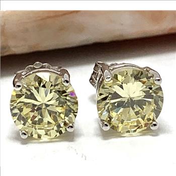 .925 Sterling Silver & 14k White Gold  2.00 ctw Round Cut Vivid Yellow Topaz  Stud Earrings Black Friday Special!! $1.00 NR