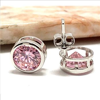 .925 Sterling Silver & 14k White Gold  3.00 ctw Pink Topaz  Stud Earrings