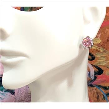 .925 Sterling Silver & 14k White Gold  3.00 ctw Pink Topaz  Stud Earrings