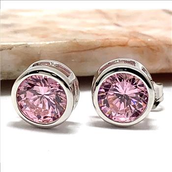 .925 Sterling Silver & 14k White Gold  3.00 ctw Pink Topaz  Stud Earrings