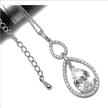 .925 Sterling Silver &14k White Gold 9.75ctw Diamonique Diamond  Necklace