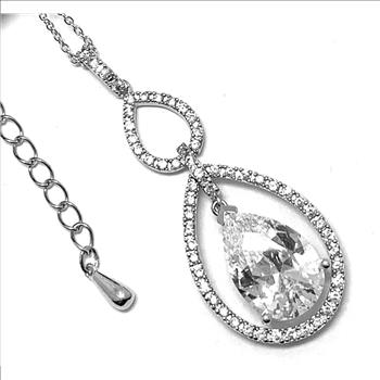 .925 Sterling Silver &14k White Gold 9.75ctw Diamonique Diamond  Necklace