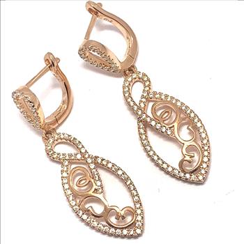 .925 Sterling Silver & 18k Diamonique Diamond Dangle Earrings