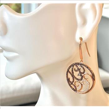 .925 Sterling Silver & 18k Rose Gold  Diamonique Diamond Earrings