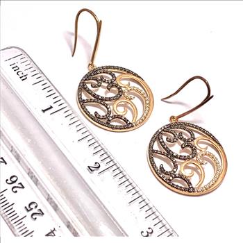 .925 Sterling Silver & 18k Rose Gold White & Chocolate Diamonique Diamond Earrings