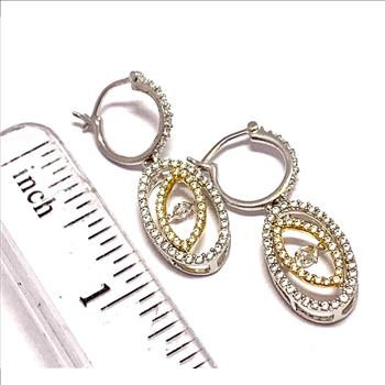 .925 Sterling Silver &18k WG Dancing Diamond  1.25ctw Diamonique Diamonds Earrings