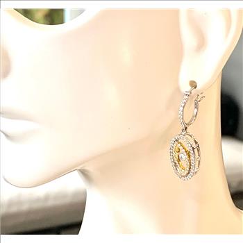 .925 Sterling Silver &18k WG Dancing Diamond  1.25ctw Diamonique Diamonds Earrings