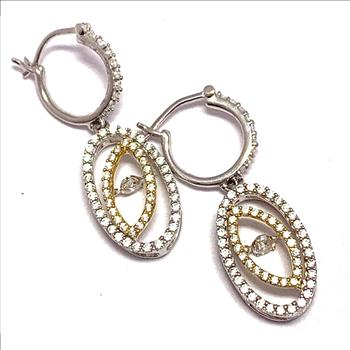 .925 Sterling Silver &18k WG Dancing Diamond  1.25ctw Diamonique Diamonds Earrings