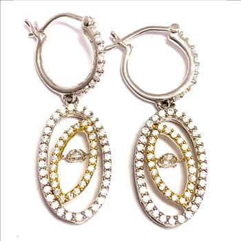 .925 Sterling Silver &18k WG Dancing Diamond  1.25ctw Diamonique Diamonds Earrings