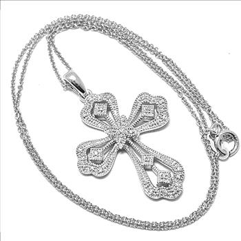 .925 Sterling Silver & 18k White Gold 0.25ctw Diamonique Diamond Cross Necklace