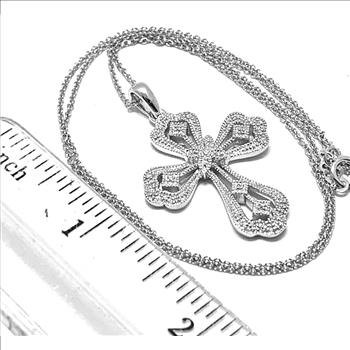 .925 Sterling Silver & 18k White Gold 0.25ctw Diamonique Diamond Cross Necklace